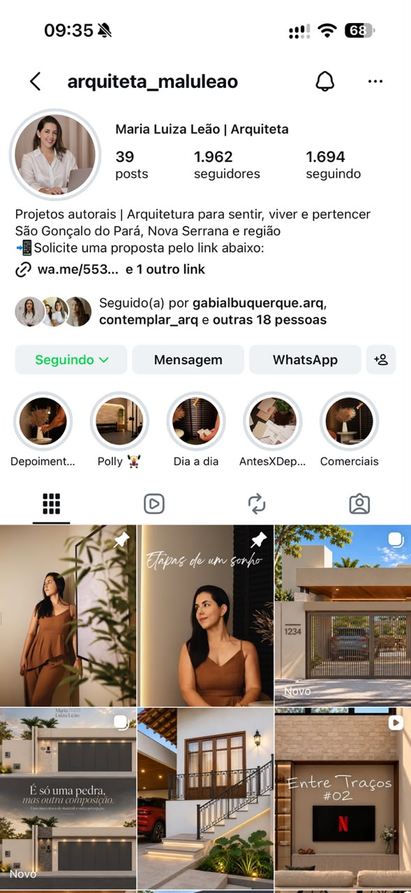 Print do perfil do Instagram de Malu — Maria Luiza Leão