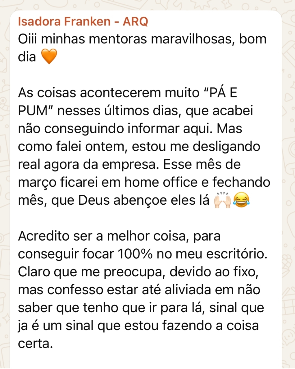 Depoimento de Isadora no WhatsApp