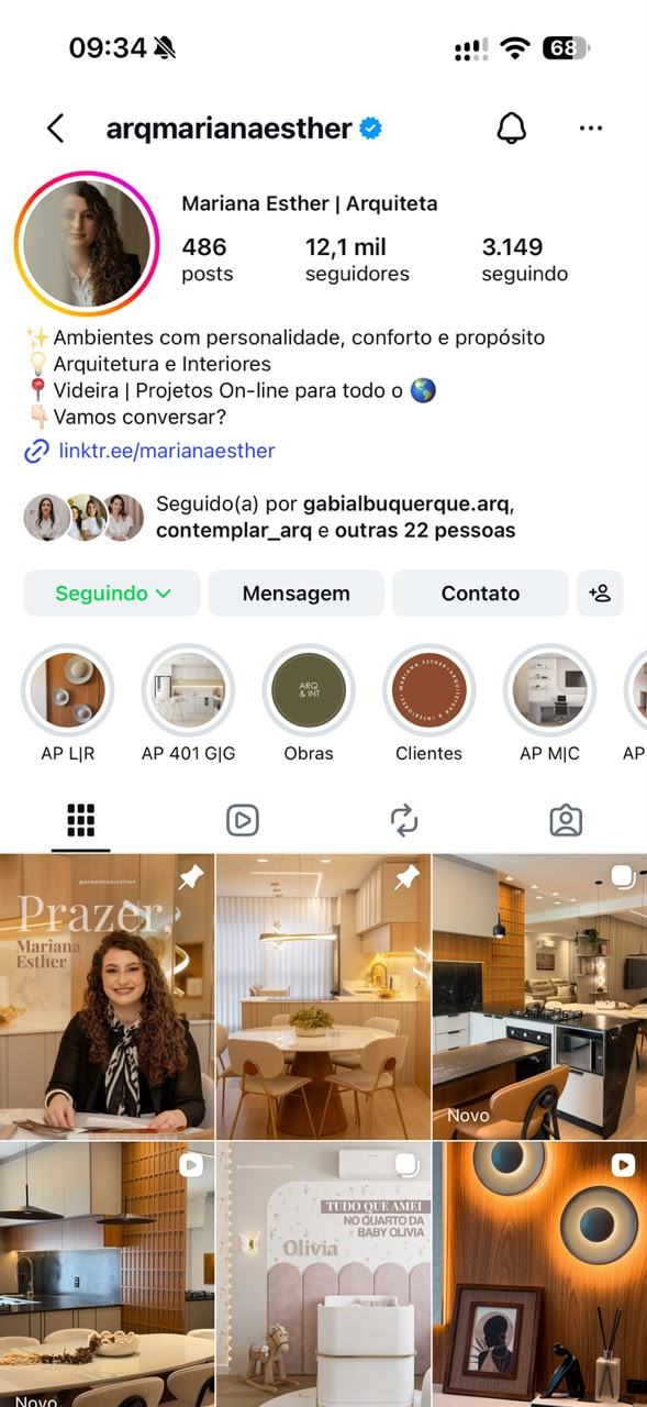 Print do perfil do Instagram de Mariana Esther