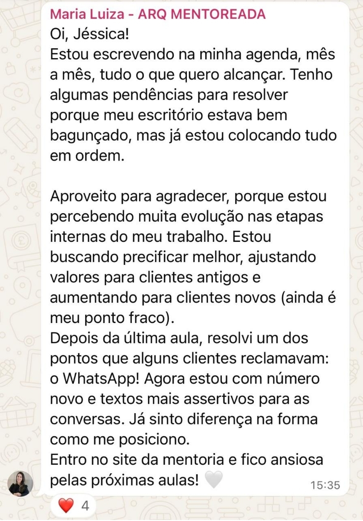 Depoimento de Maria Luiza no WhatsApp