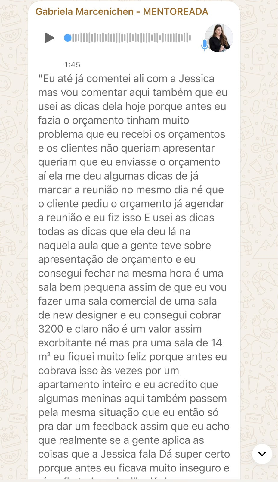 Depoimento de Gabriela Marcenichen no WhatsApp